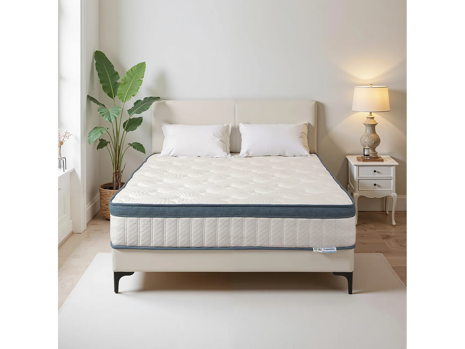 Matelas 140 x 200 cm, hauteur 25 cm, matelas orthopédique à ressorts ensachés, dureté moyenne H3, matelas à ressorts avec mousse à mémoire de