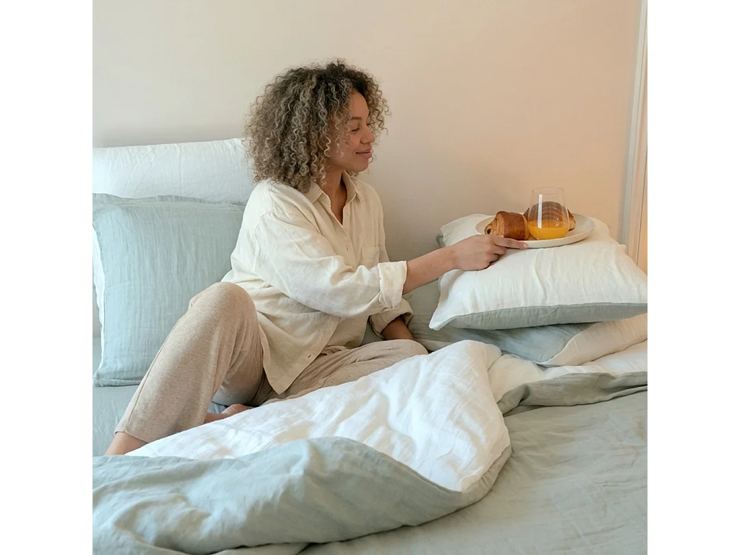 Drap-housse gaze de coton vert sauge 160x200 cm