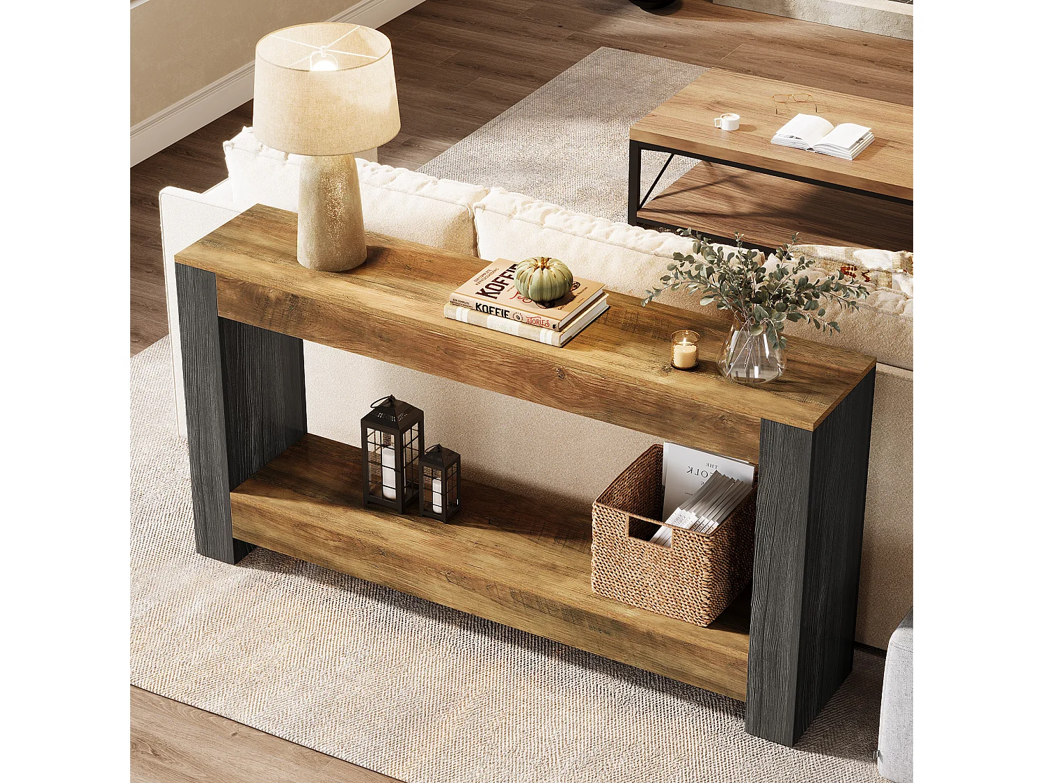 Tavolo consolle lungo 160 cm per ingresso, tavolo rustico in legno per soggiorno