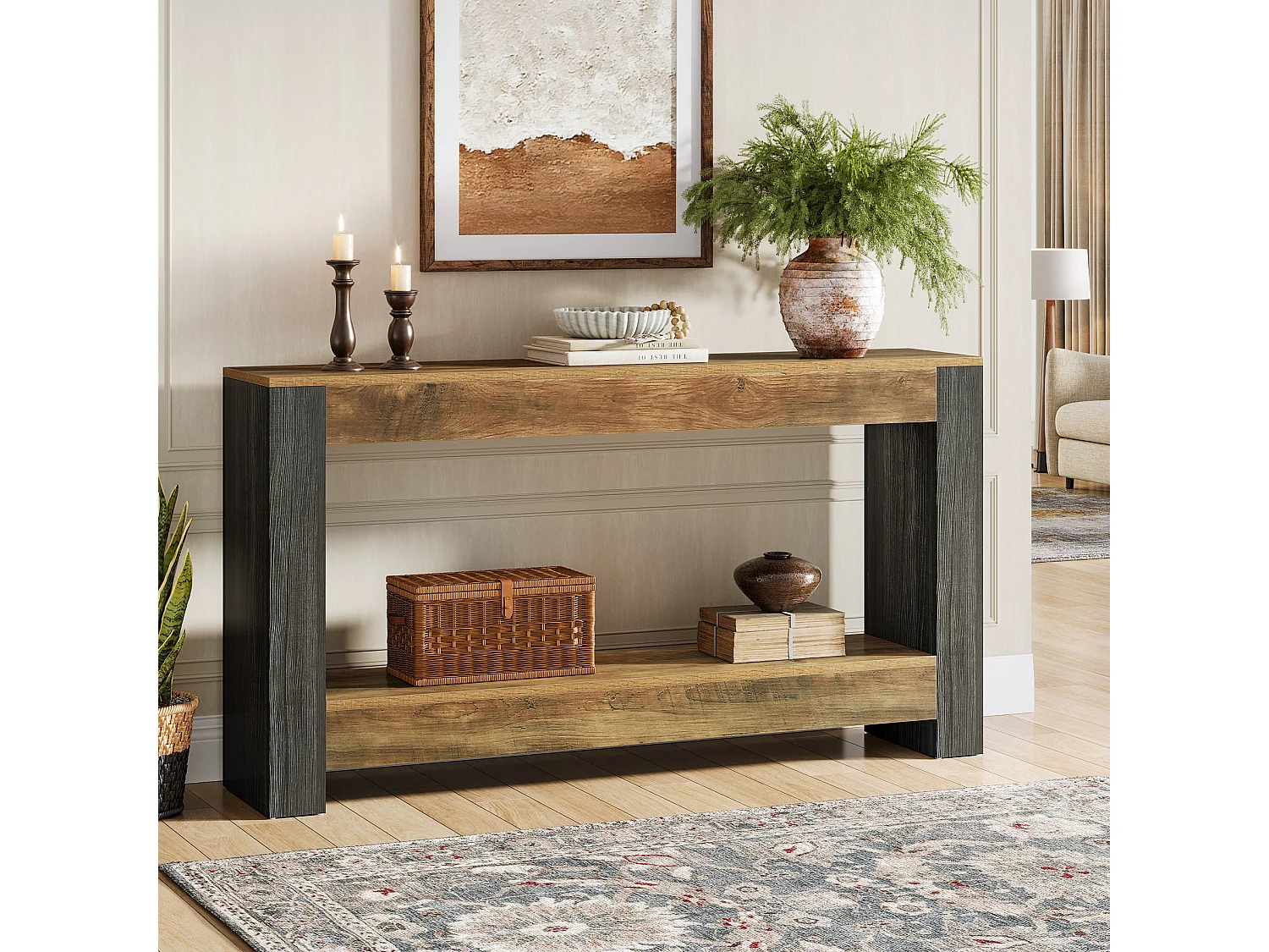 Tavolo consolle lungo 160 cm per ingresso, tavolo rustico in legno per soggiorno