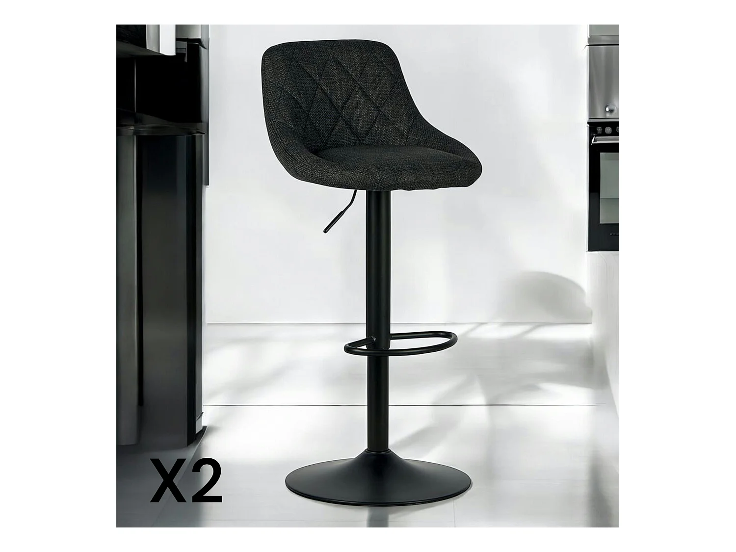 Chaise de bar hauteur réglable tissu noir (lot de 2) MALMOE