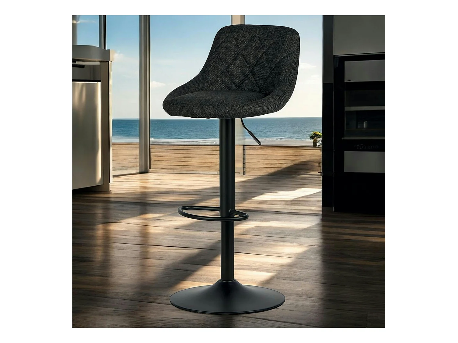 Chaise de bar hauteur réglable tissu noir (lot de 2) MALMOE