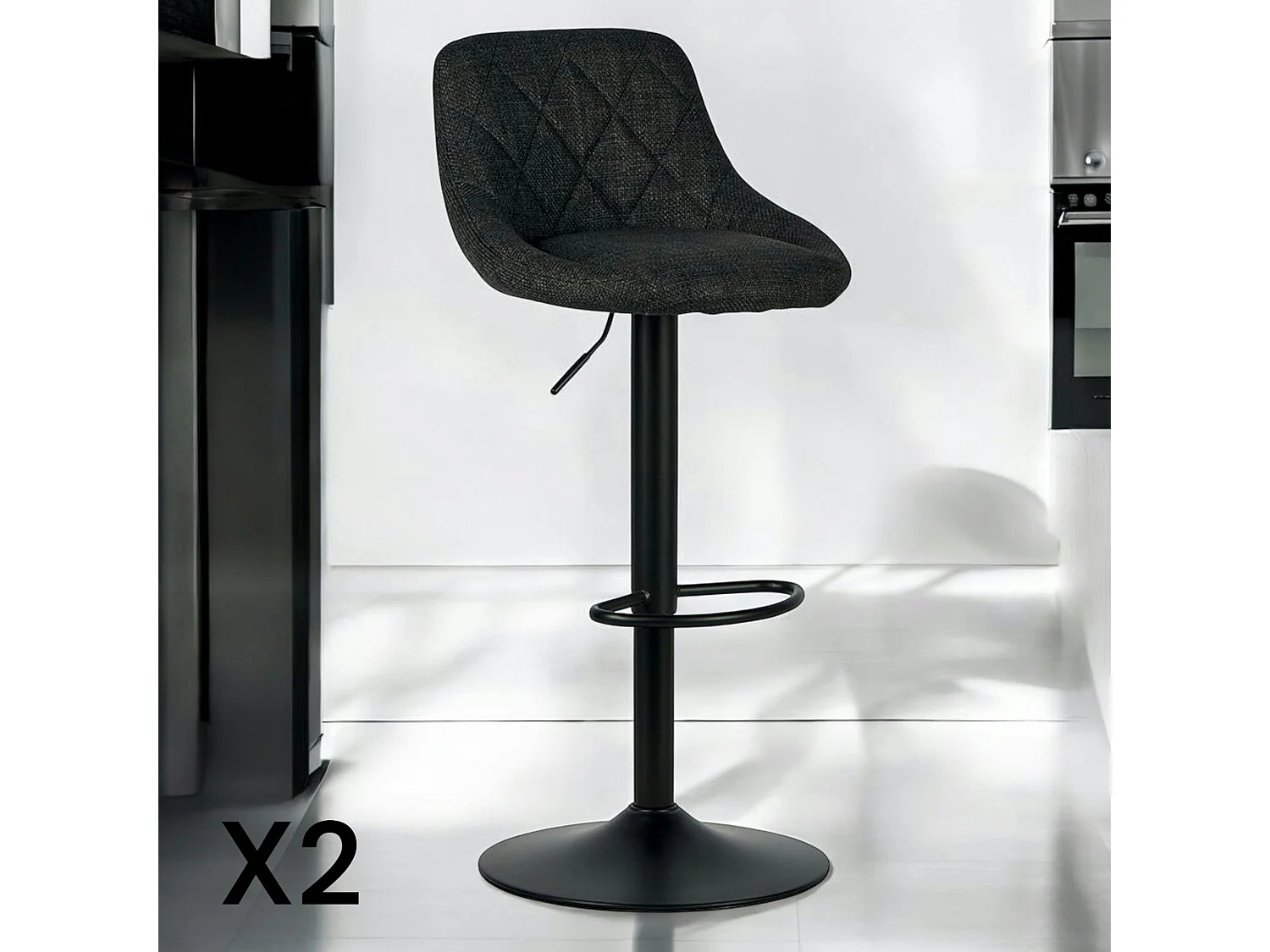 Chaise de bar hauteur réglable tissu noir (lot de 2) MALMOE
