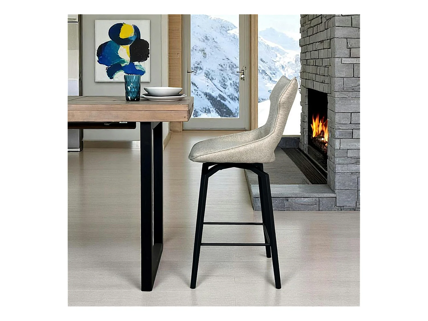 Chaise de bar pivotante tissu beige (lot de 2) LOMBARDIE