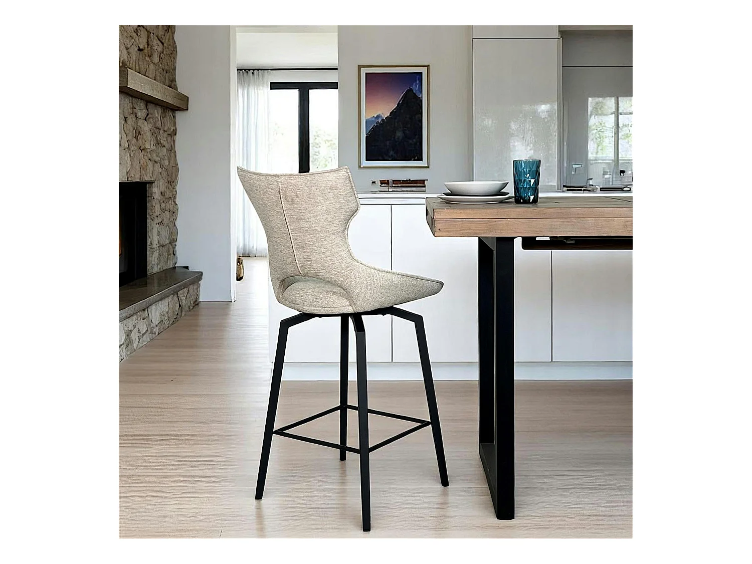 Chaise de bar pivotante tissu beige (lot de 2) LOMBARDIE