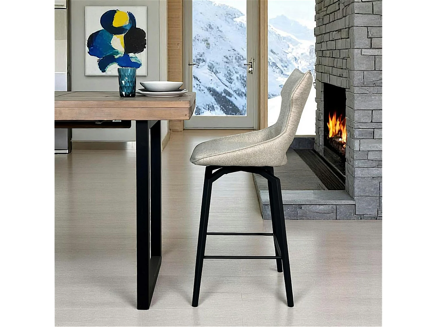 Chaise de bar pivotante tissu beige (lot de 2) LOMBARDIE