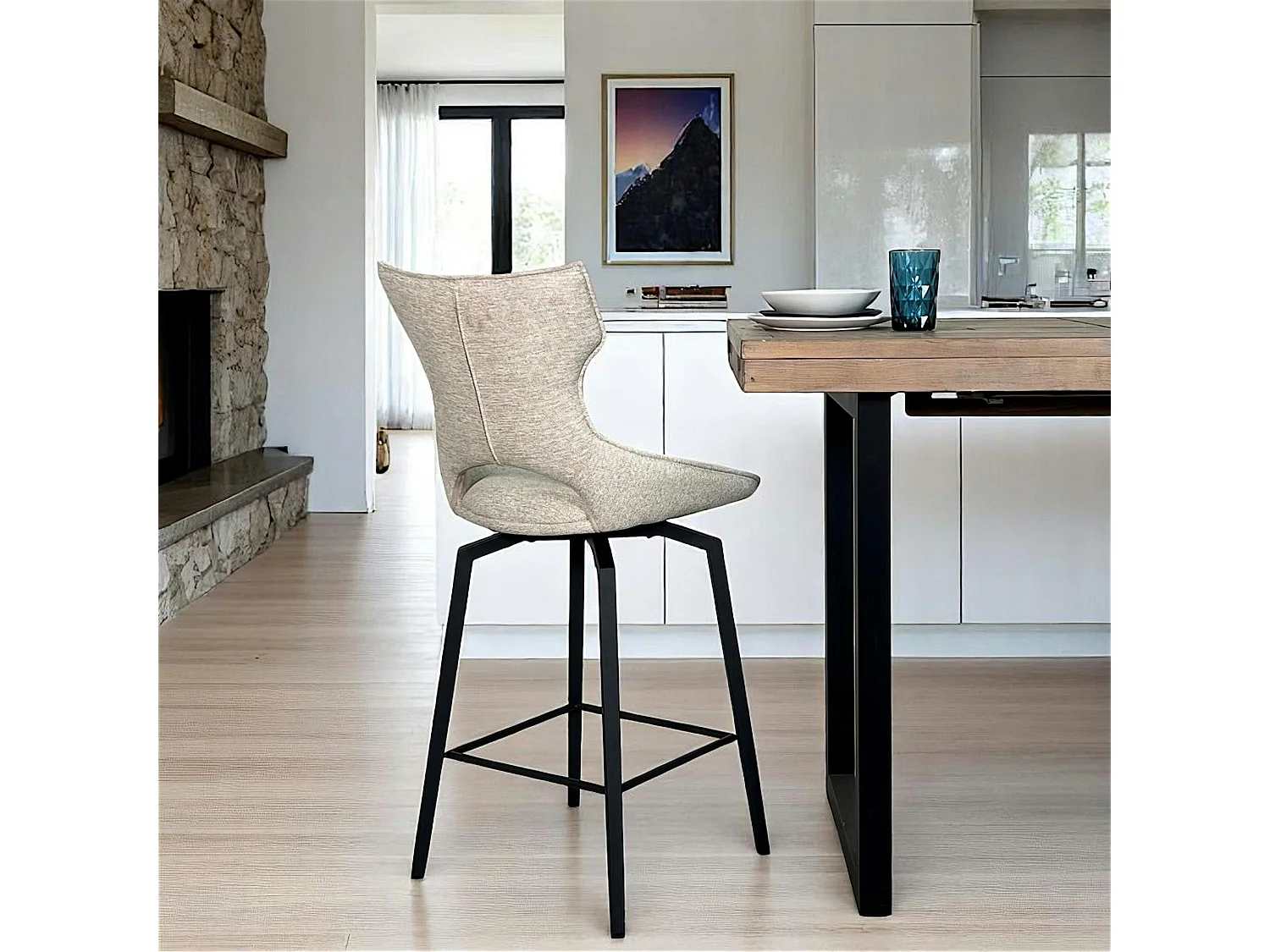 Chaise de bar pivotante tissu beige (lot de 2) LOMBARDIE