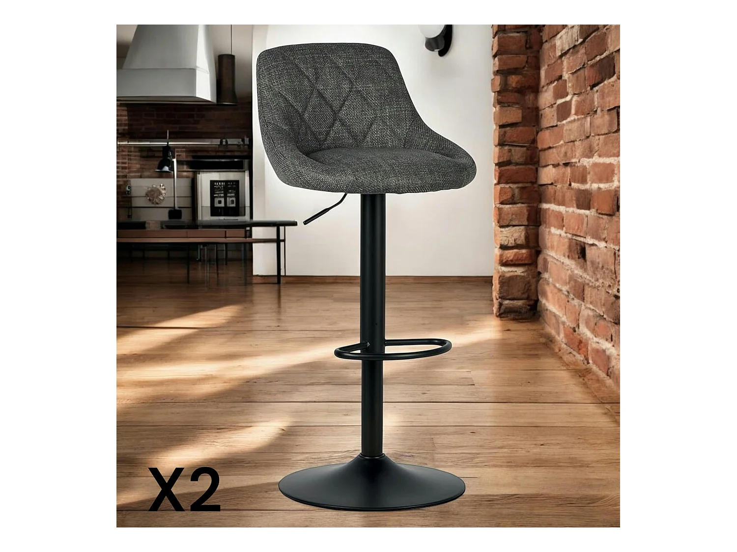 Chaise de bar hauteur réglable tissu gris (lot de 2) MALMOE
