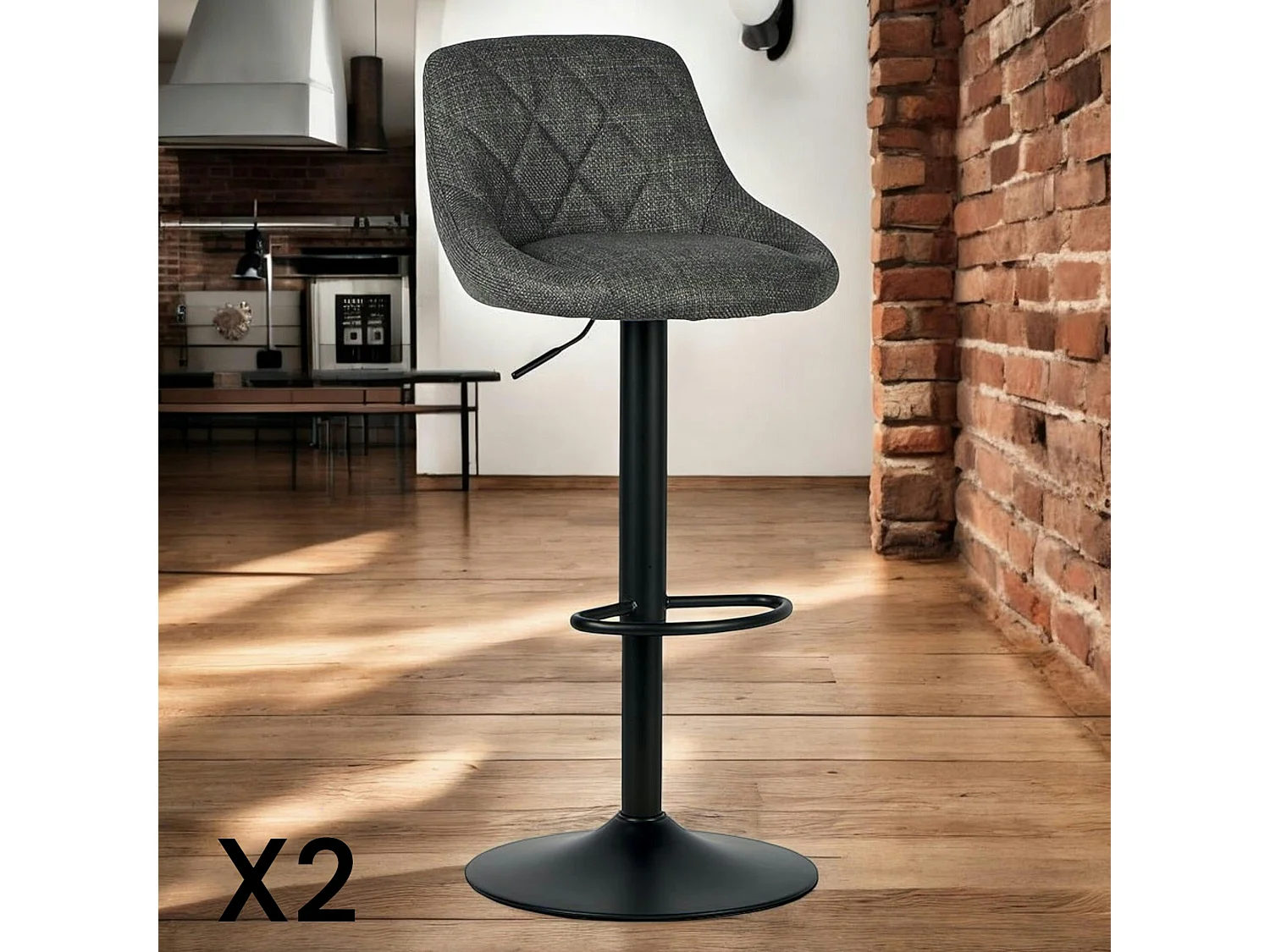 Chaise de bar hauteur réglable tissu gris (lot de 2) MALMOE