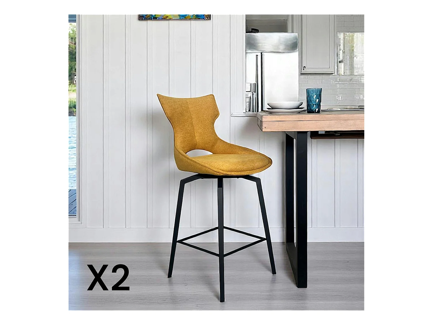 Chaise de bar pivotante tissu doré (lot de 2) LOMBARDIE