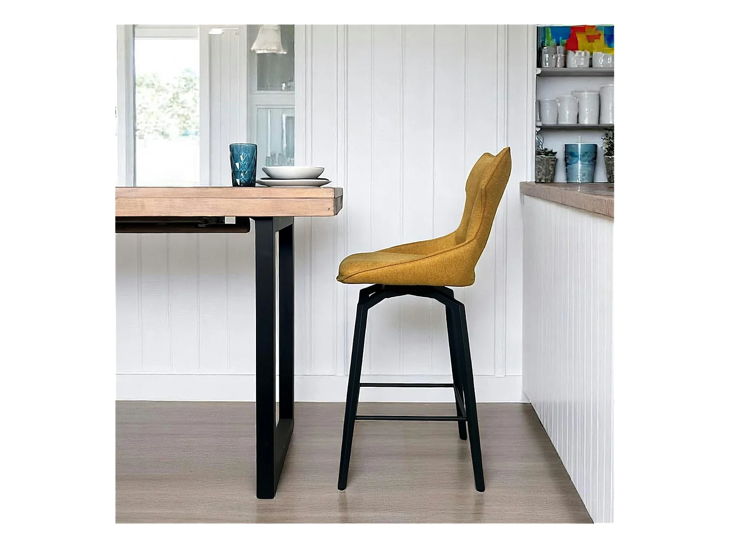 Chaise de bar pivotante tissu doré (lot de 2) LOMBARDIE