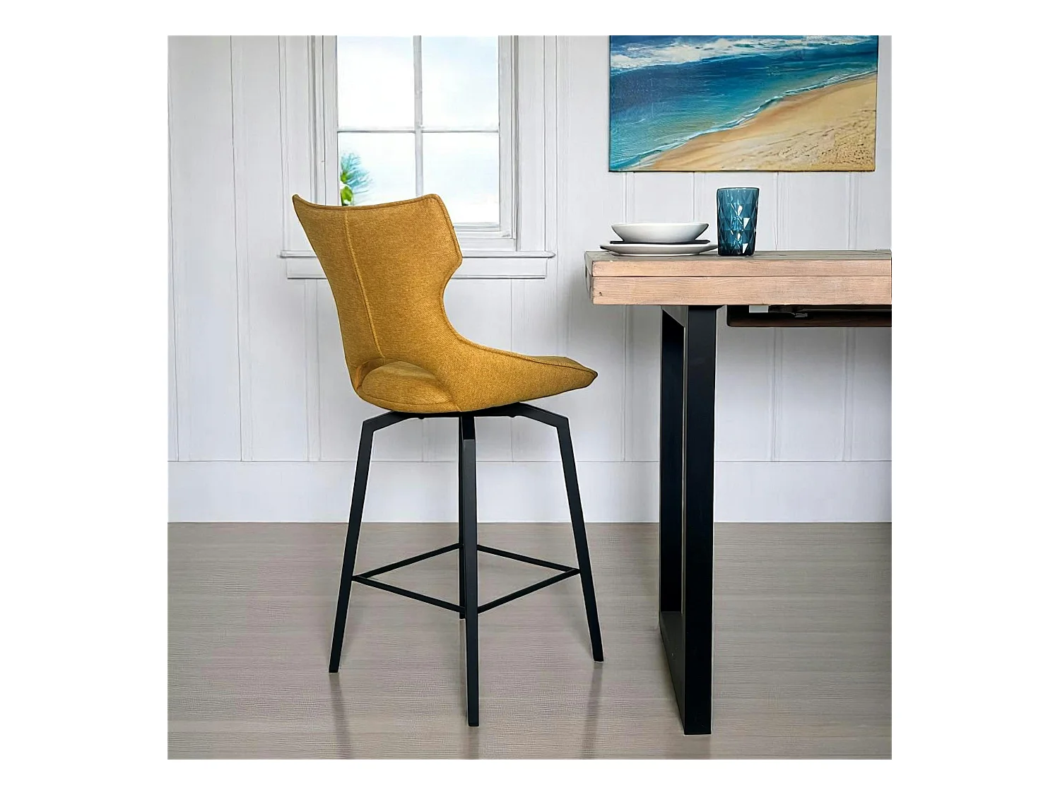 Chaise de bar pivotante tissu doré (lot de 2) LOMBARDIE