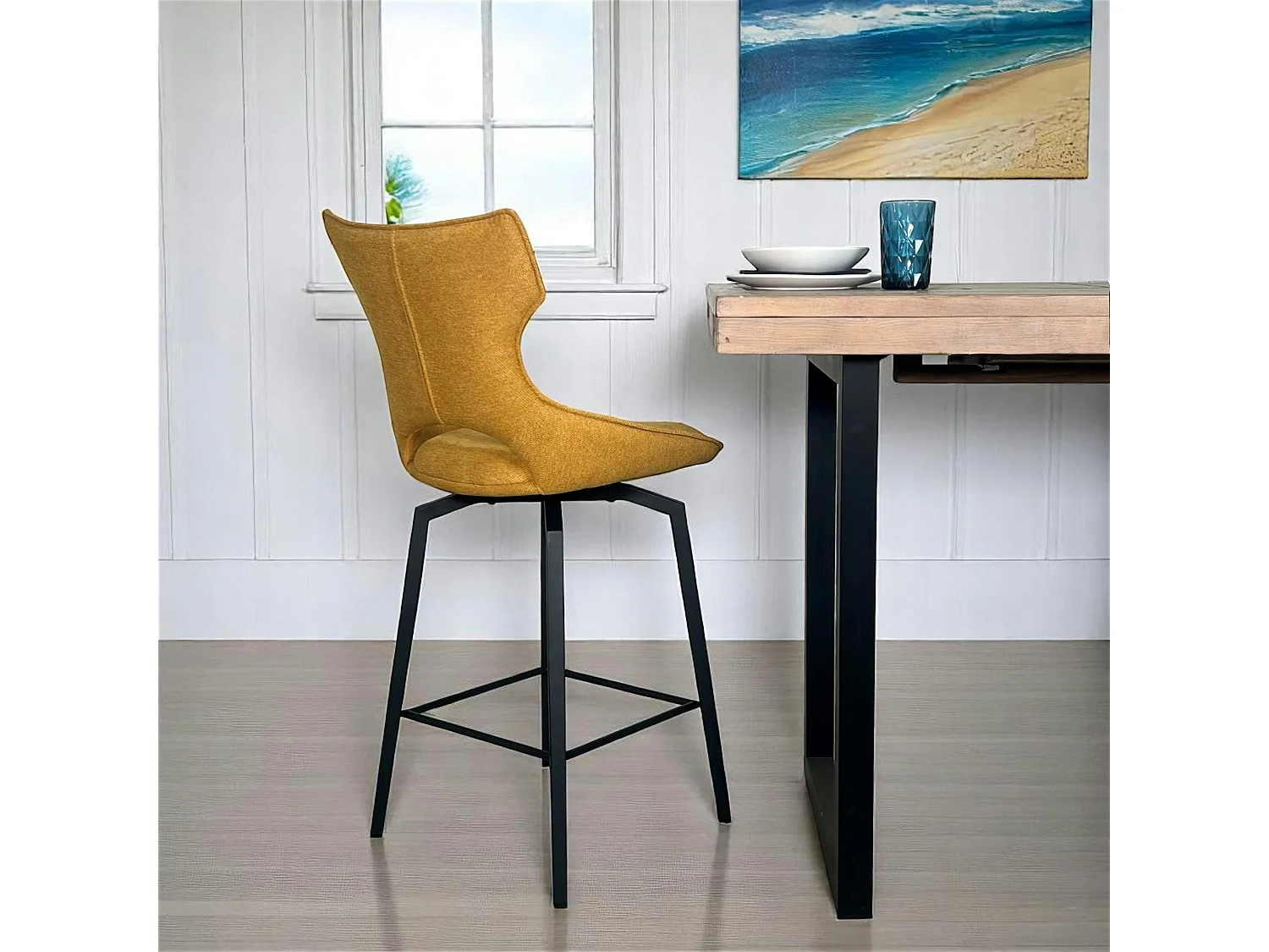 Chaise de bar pivotante tissu doré (lot de 2) LOMBARDIE