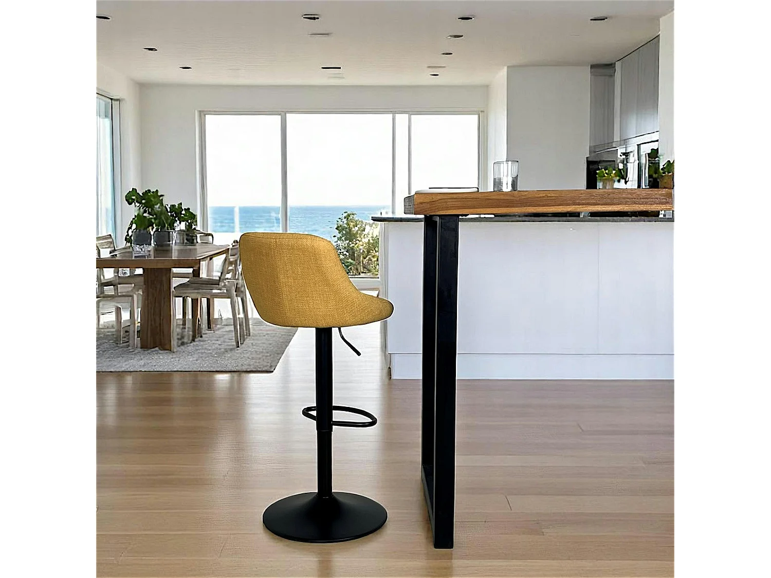 Chaise de bar hauteur réglable tissu moutarde (lot de 2) MALMOE