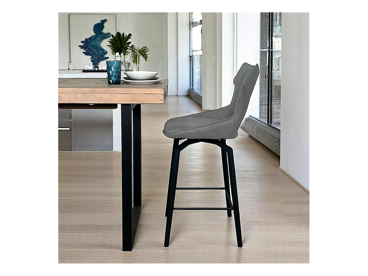 Chaise de bar pivotante tissu gris (lot de 2) LOMBARDIE