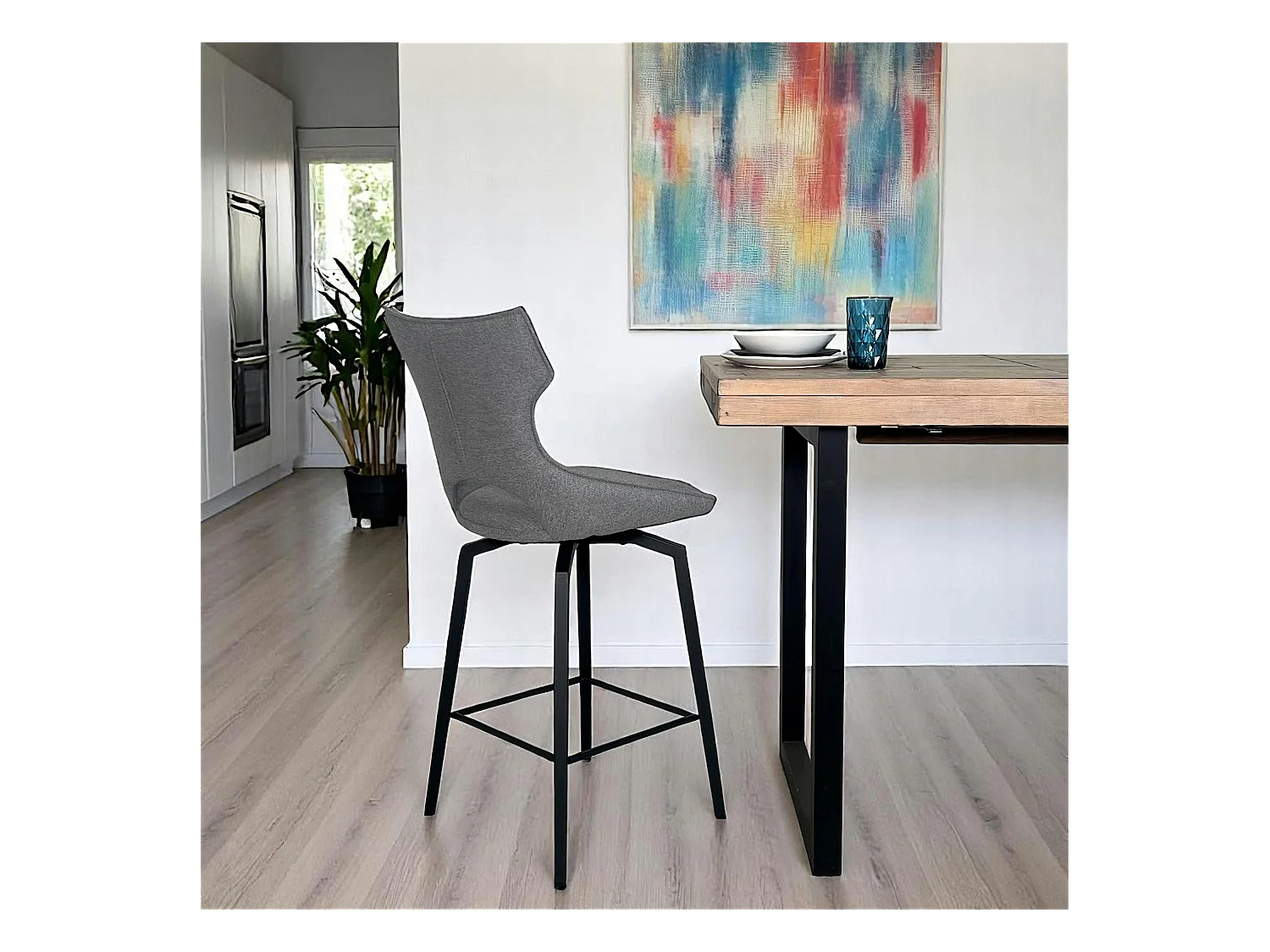 Chaise de bar pivotante tissu gris (lot de 2) LOMBARDIE