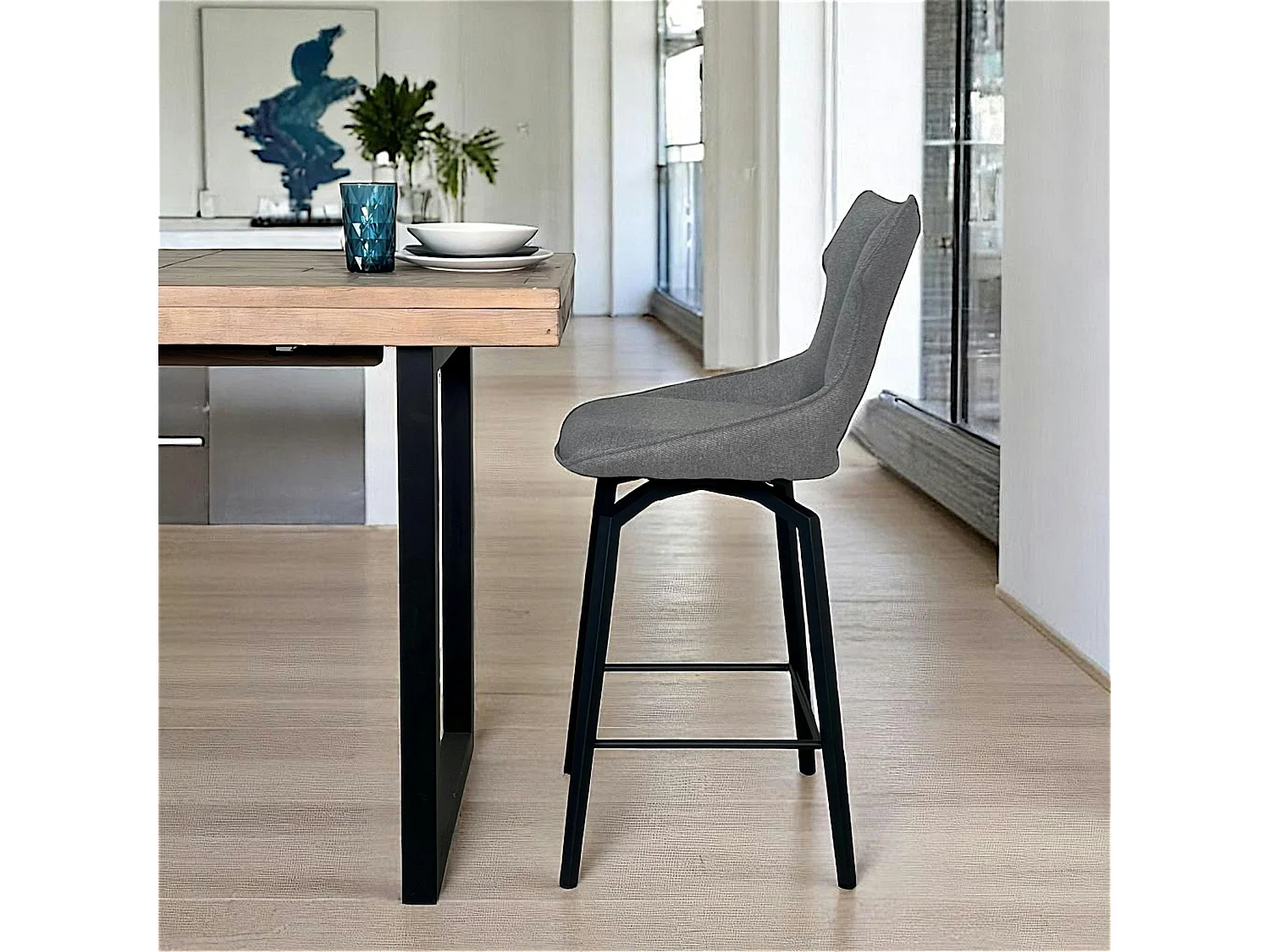 Chaise de bar pivotante tissu gris (lot de 2) LOMBARDIE