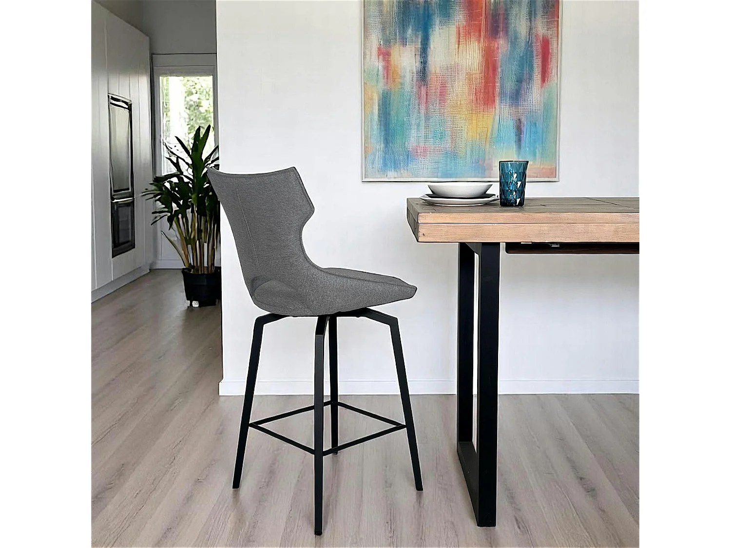 Chaise de bar pivotante tissu gris (lot de 2) LOMBARDIE