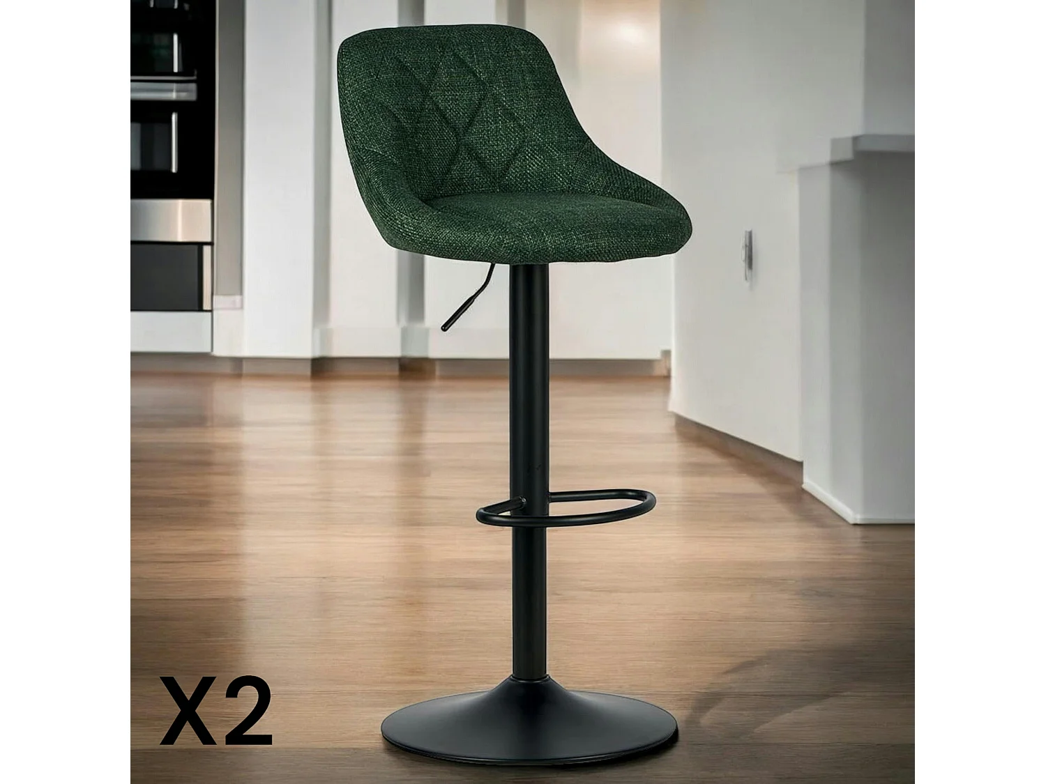 Chaise de bar hauteur réglable tissu kaki (lot de 2) MALMOE