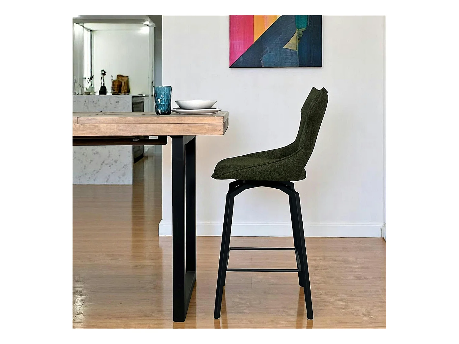 Chaise de bar pivotante tissu vert (lot de 2) LOMBARDIE