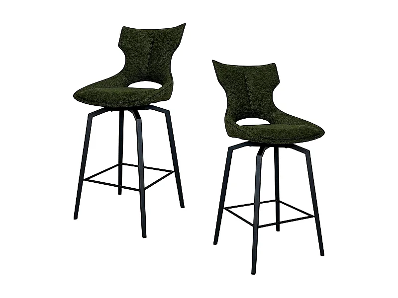Chaise de bar pivotante tissu vert (lot de 2) LOMBARDIE