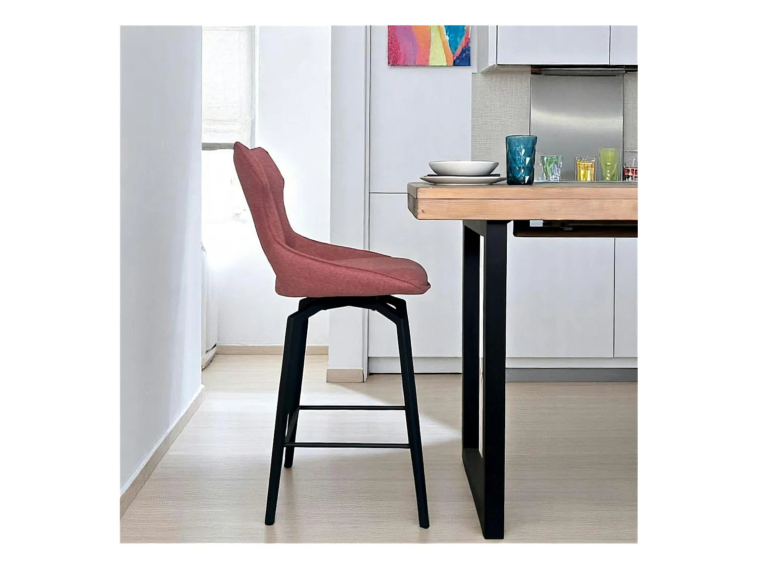 Chaise de bar pivotante tissu rose (lot de 2) LOMBARDIE