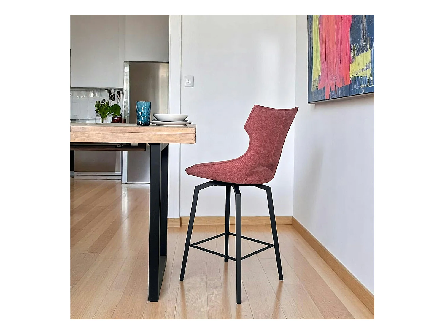 Chaise de bar pivotante tissu rose (lot de 2) LOMBARDIE