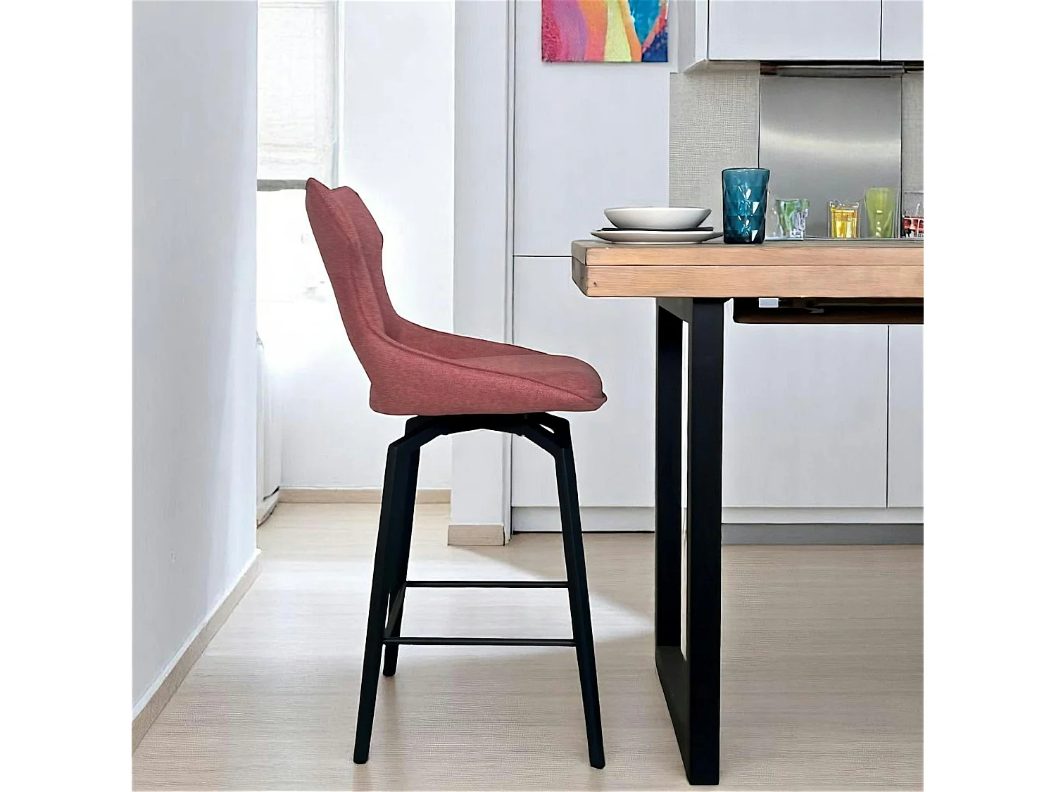 Chaise de bar pivotante tissu rose (lot de 2) LOMBARDIE