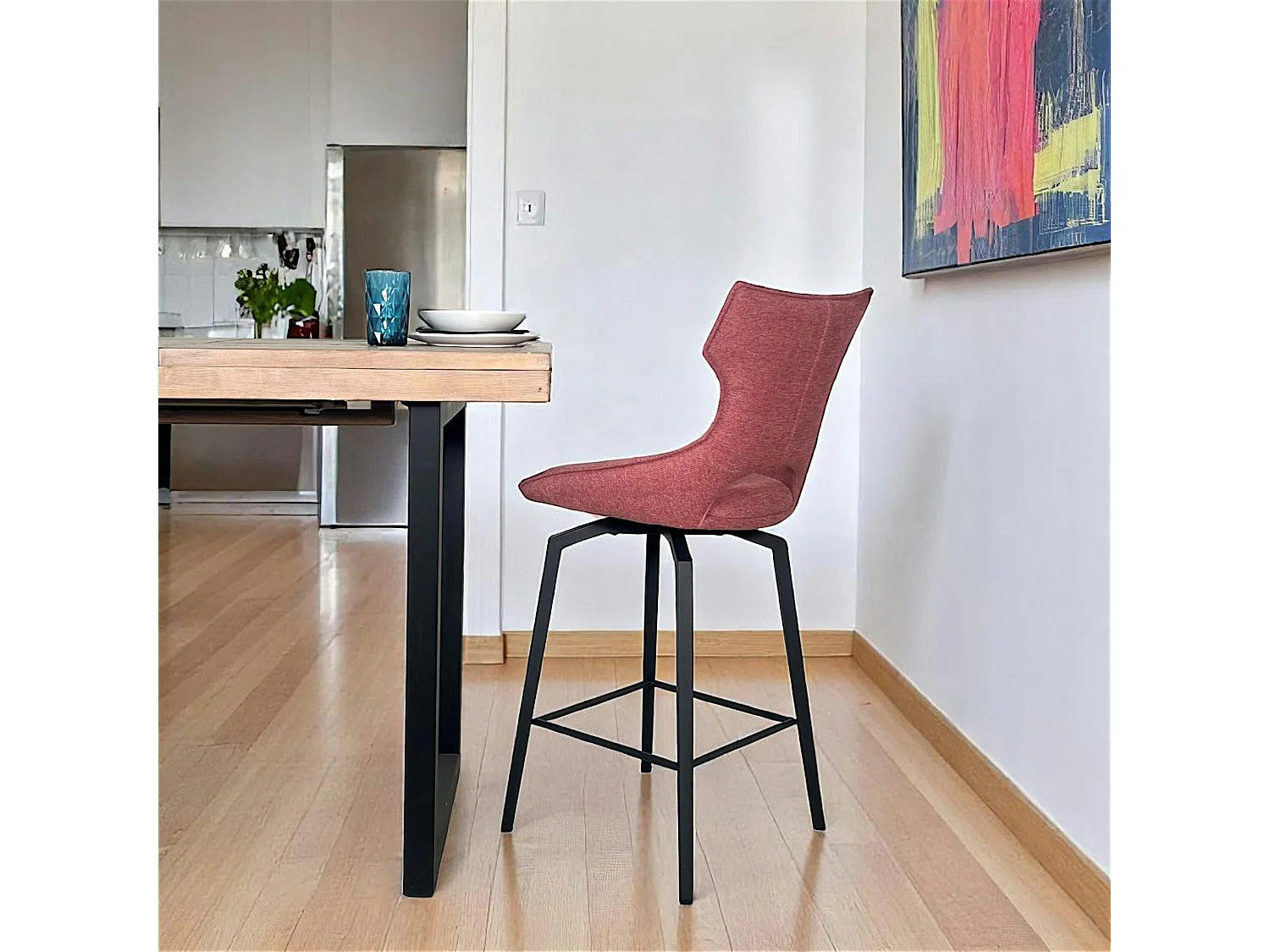 Chaise de bar pivotante tissu rose (lot de 2) LOMBARDIE