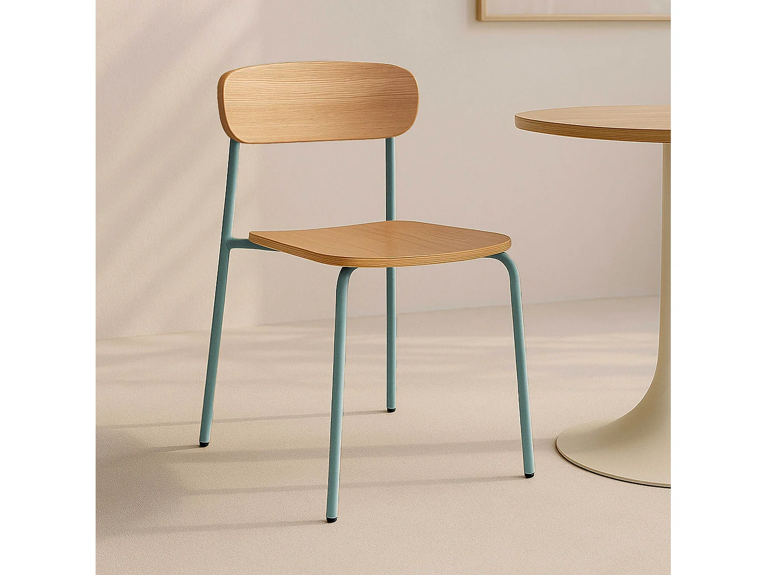 Set van 2 lichtblauwe houten stoelen