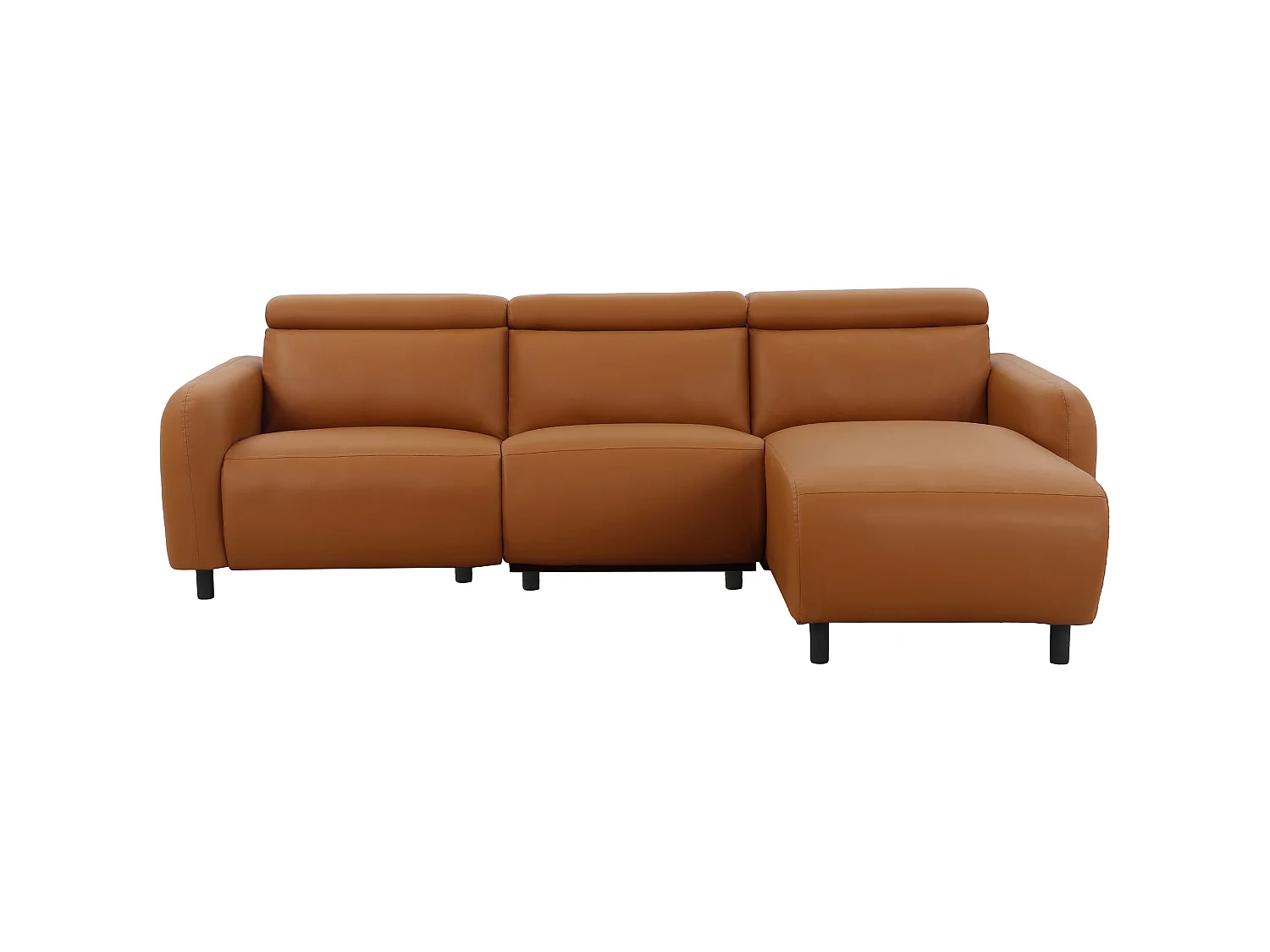 Canapé d'angle droit relax électrique 3 places en simili marron SKAANE