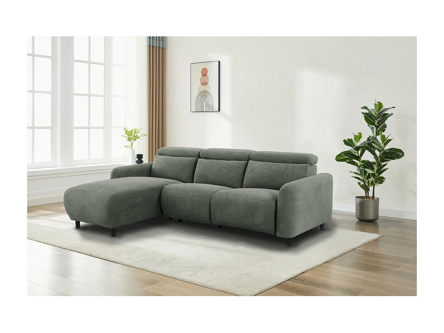 Skaane | Sofa 3 seater with chaise left & electric function in corduroy grey
