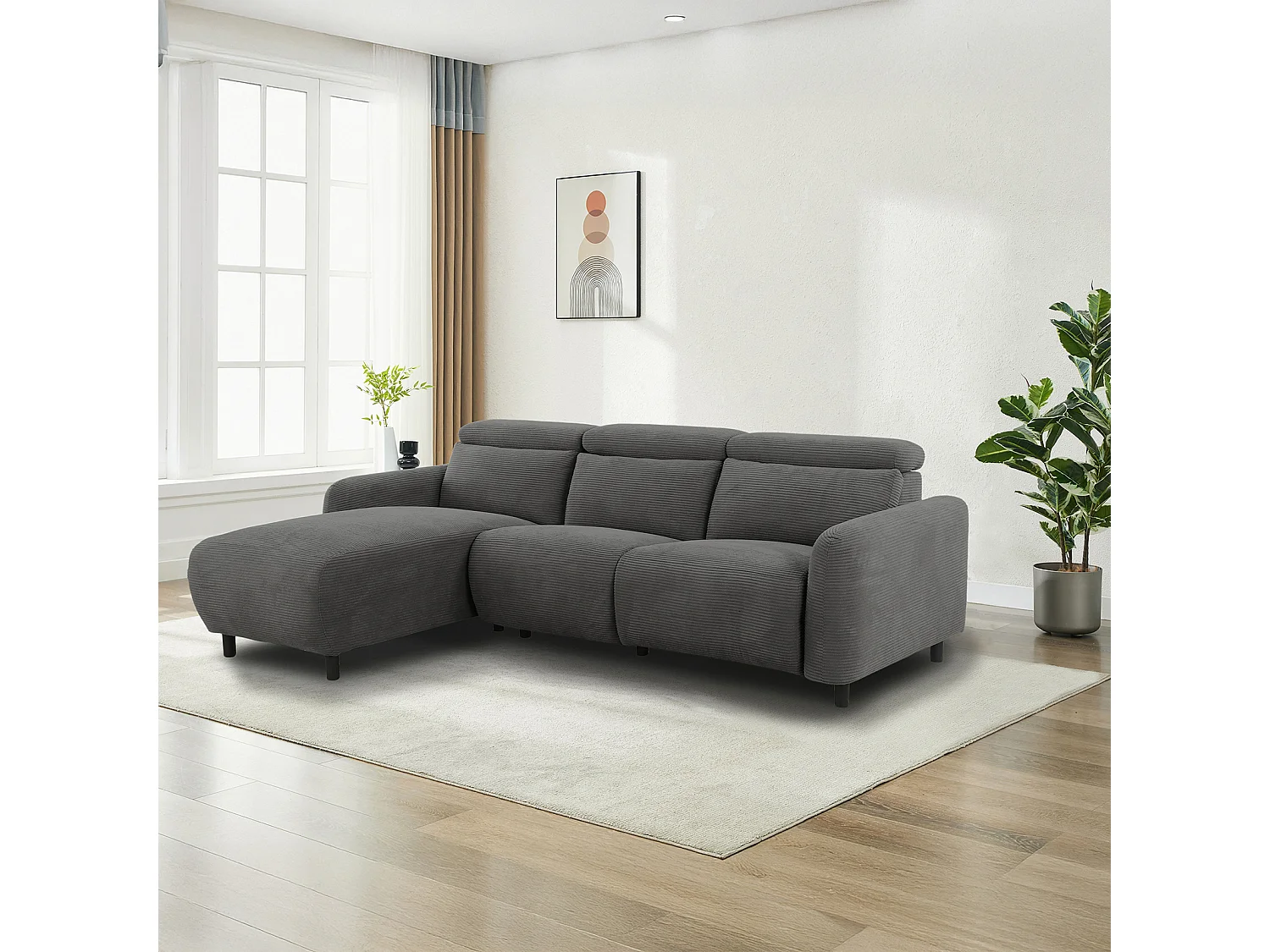 Skaane | Sofa 3 seater with chaise left & electric function in corduroy grey