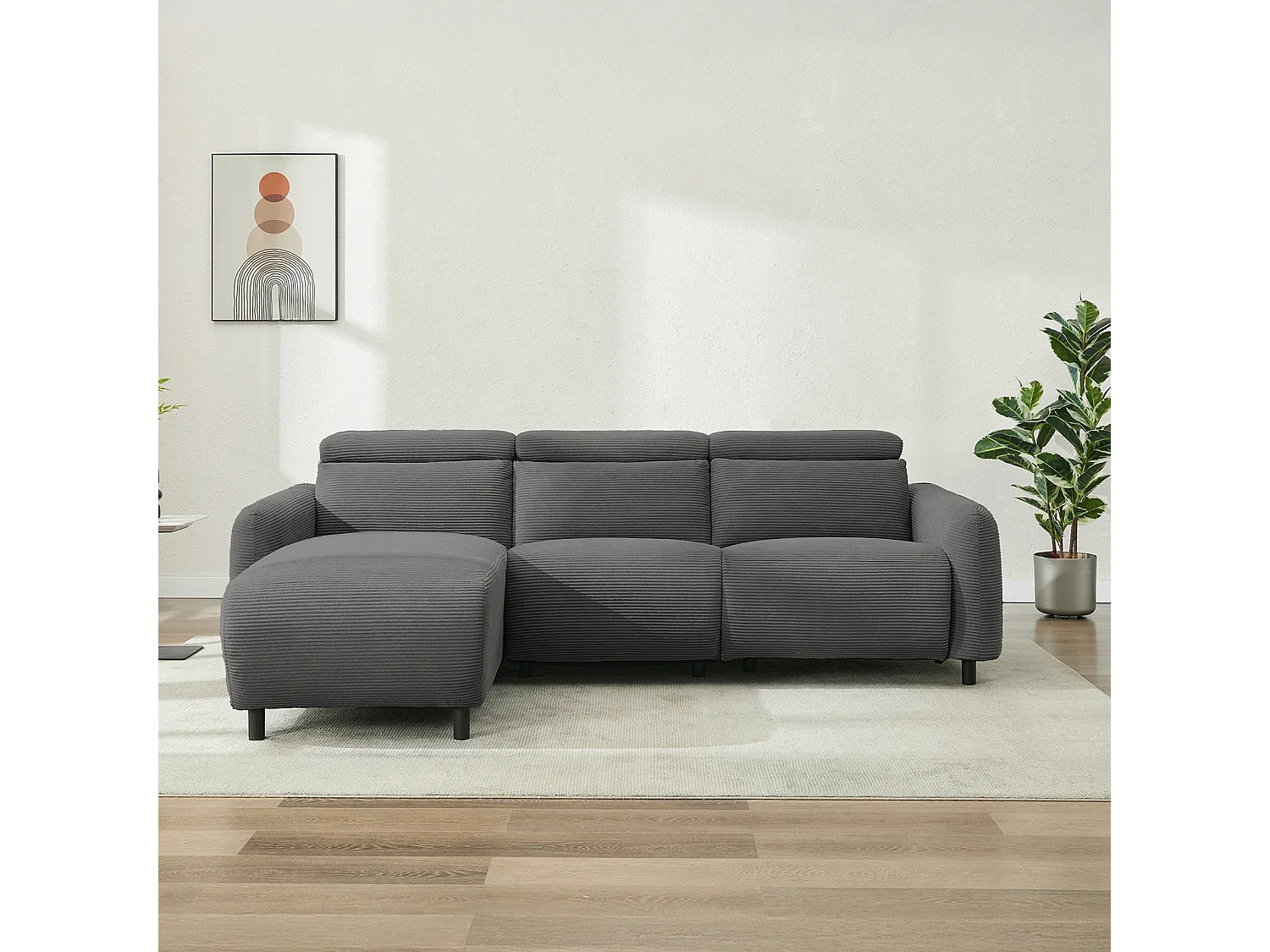Skaane | Sofa 3 seater with chaise left & electric function in corduroy grey