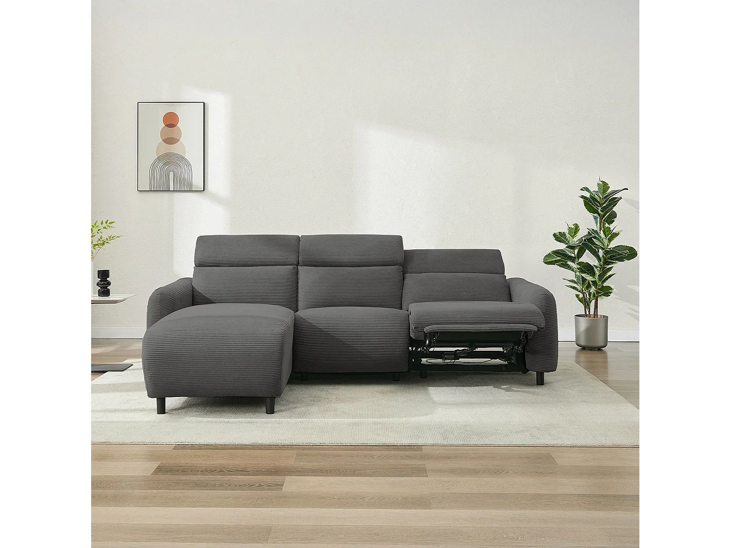 Skaane | Sofa 3 seater with chaise left & electric function in corduroy grey