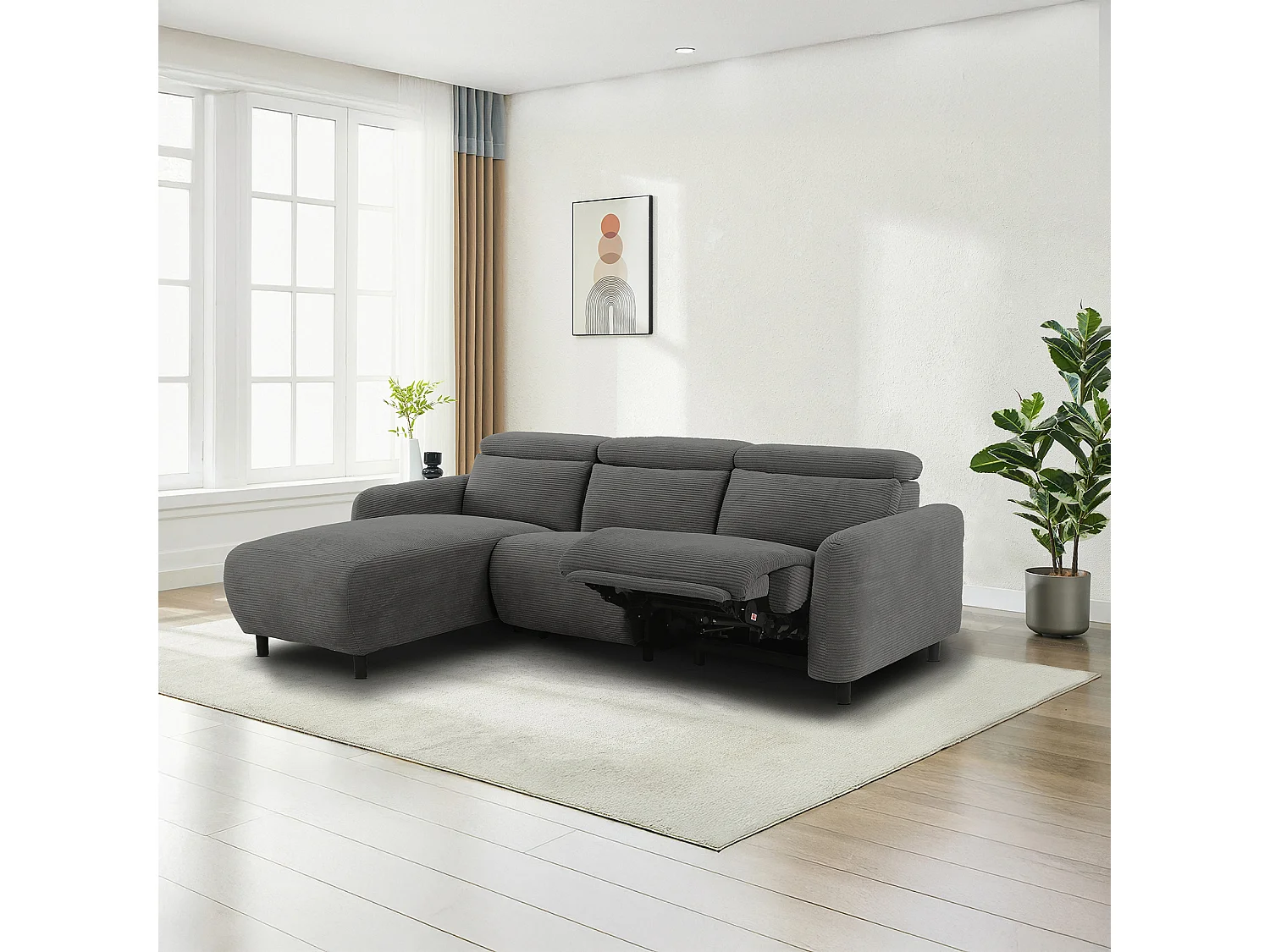 Skaane | Sofa 3 seater with chaise left & electric function in corduroy grey