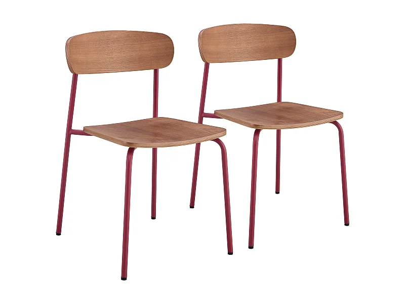 Lot de 2 chaises en bois bordeaux