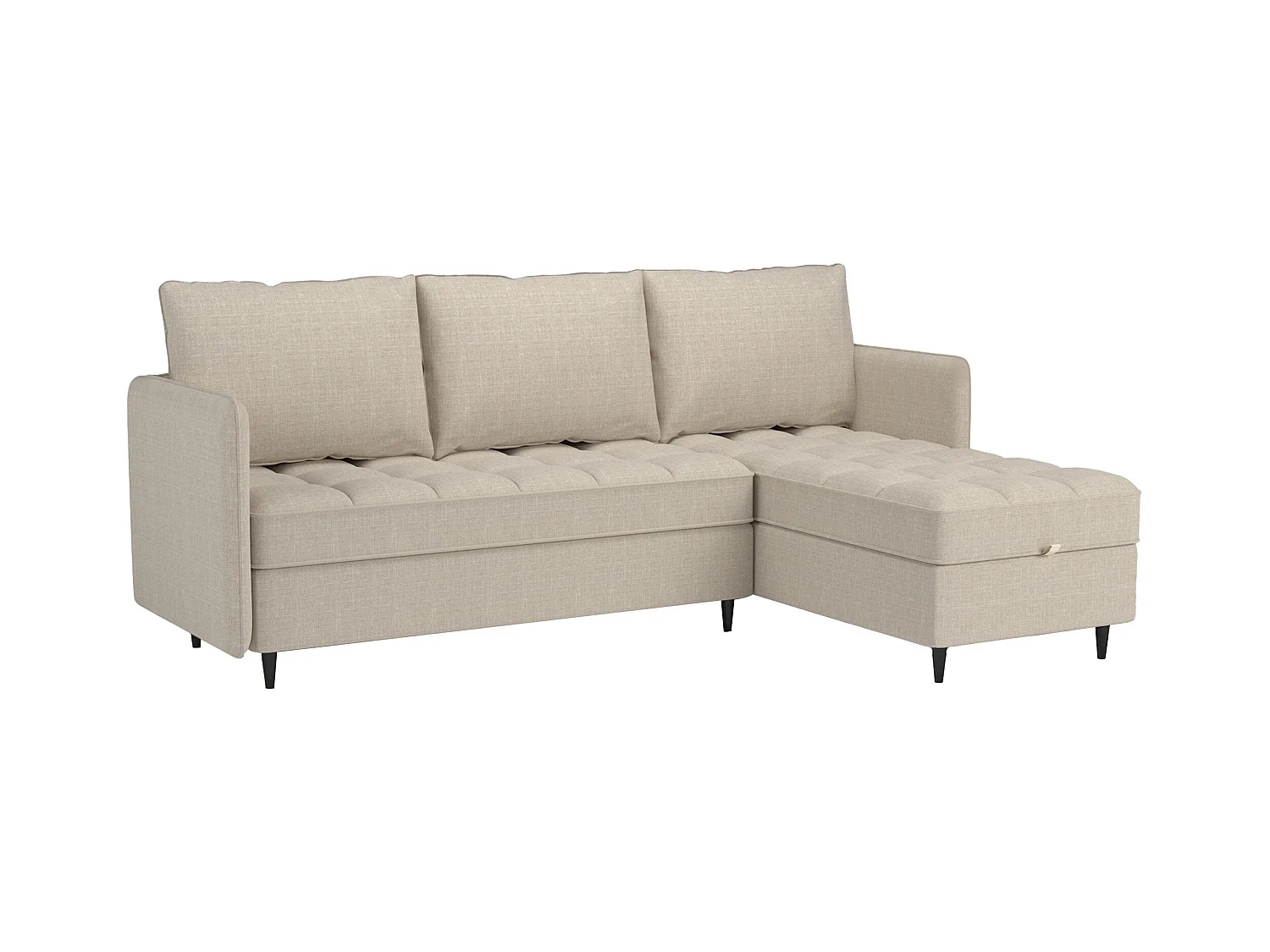 Divano 3 posti con vano portaoggetti/chaise longue reversibile in tessuto crema