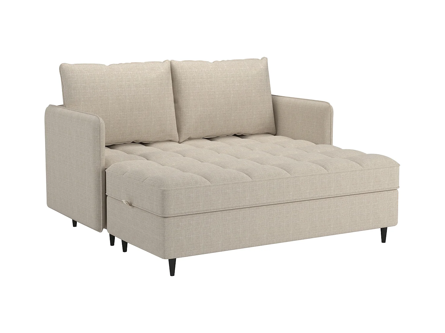 Divano 3 posti con vano portaoggetti/chaise longue reversibile in tessuto crema