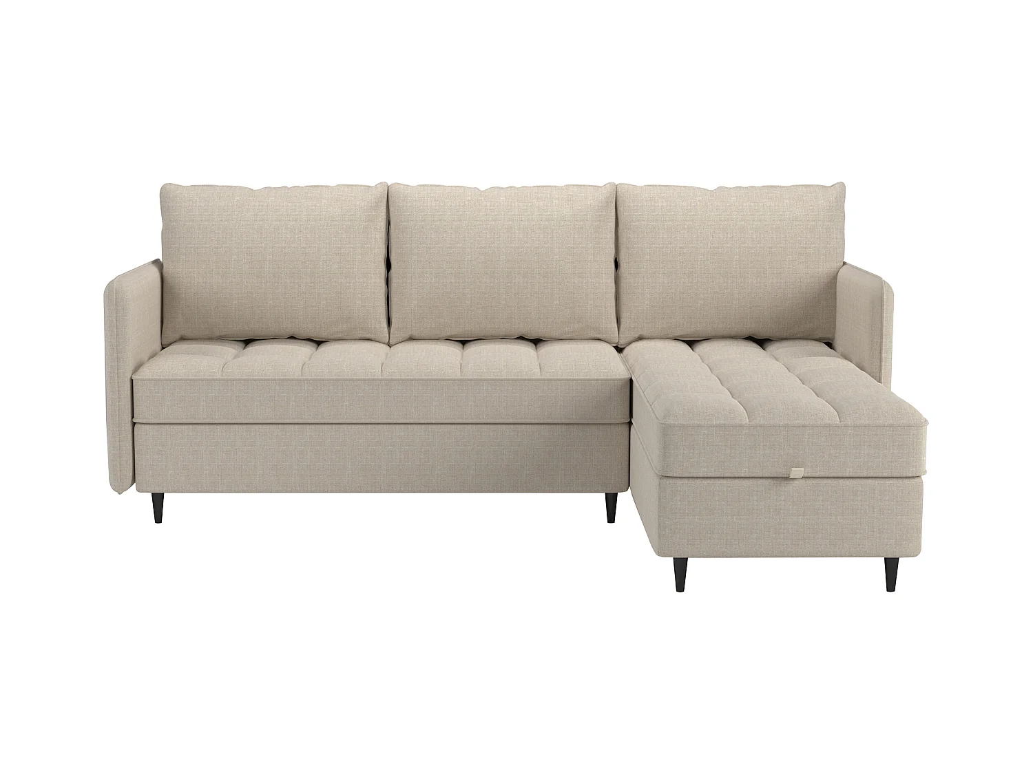 Divano 3 posti con vano portaoggetti/chaise longue reversibile in tessuto crema