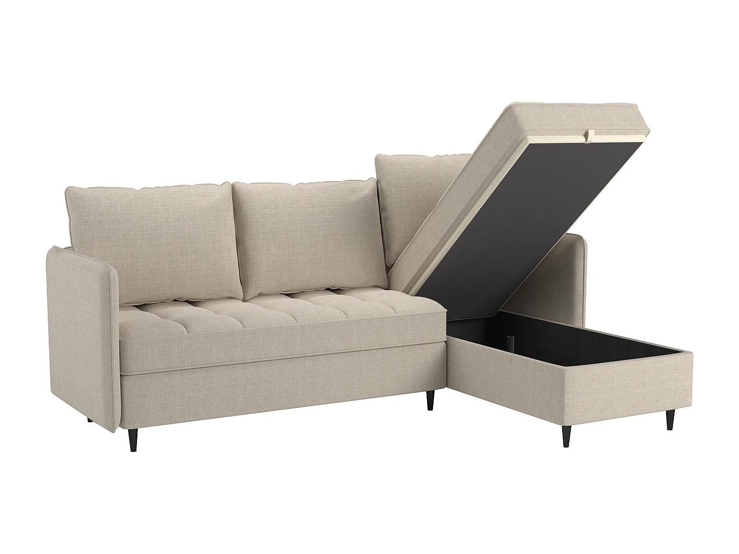 Sofá de 3 plazas con almacenamiento/chaise longue reversible en tela crema