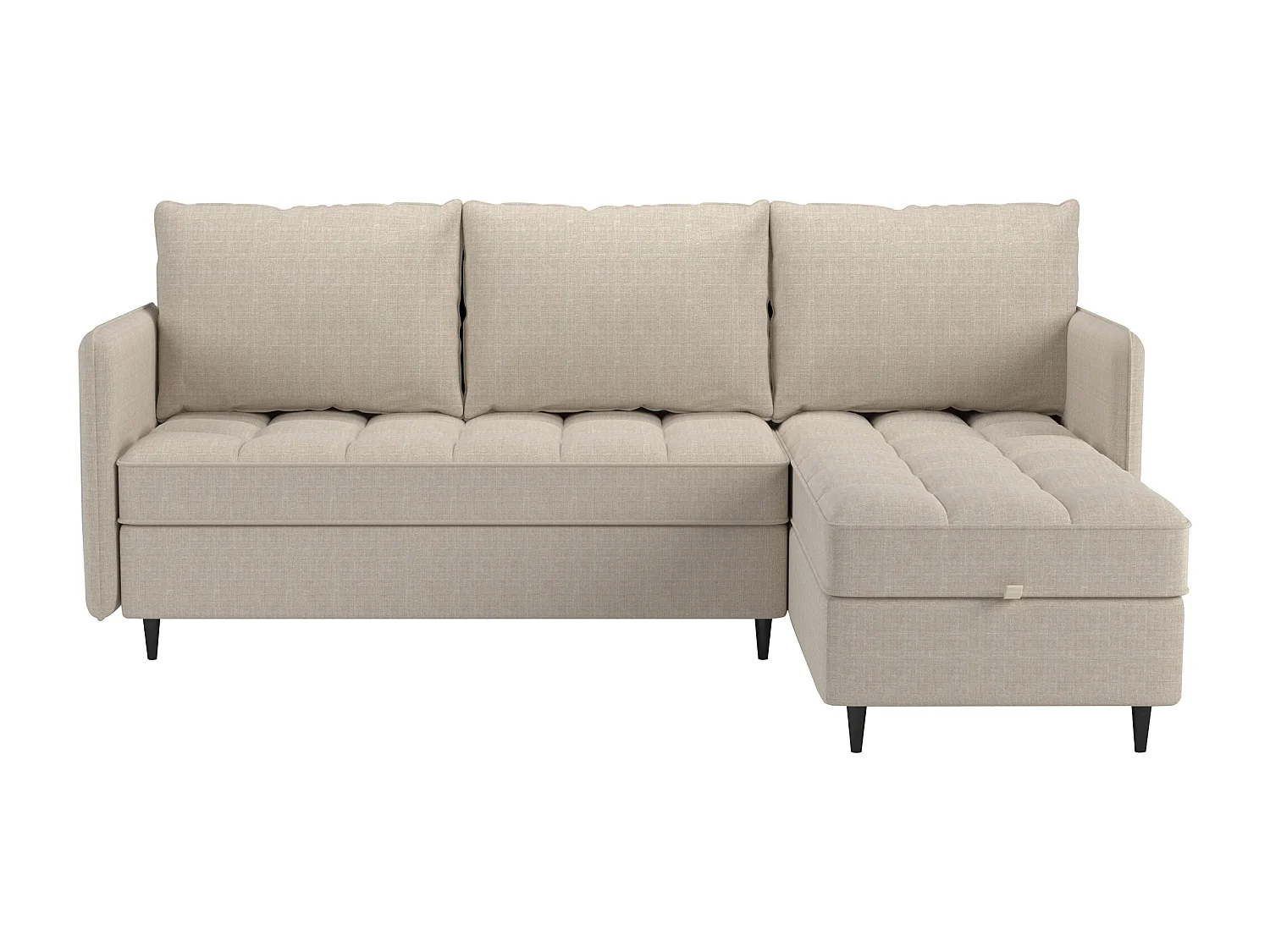 Sofá de 3 plazas con almacenamiento/chaise longue reversible en tela crema