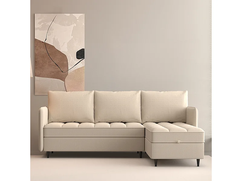 3-zitsbank met opbergruimte/omkeerbare chaise longue in crèmekleurige stof