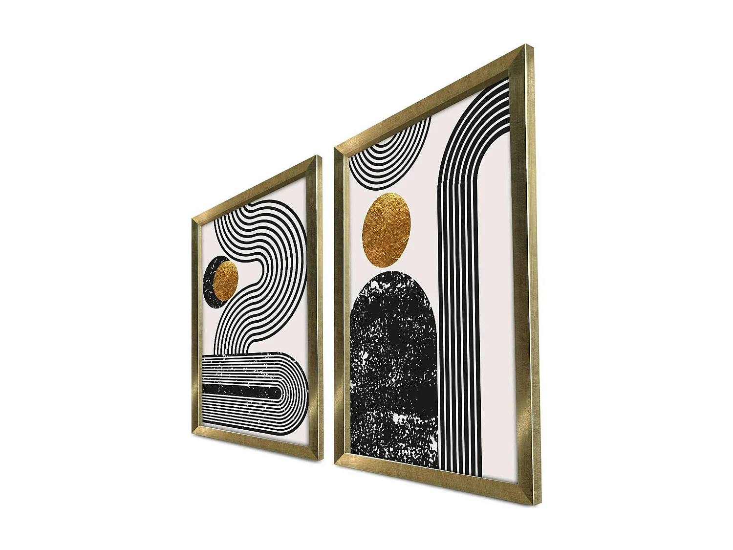 Tableau graphique design noir et or – cadre doré (set de 2)