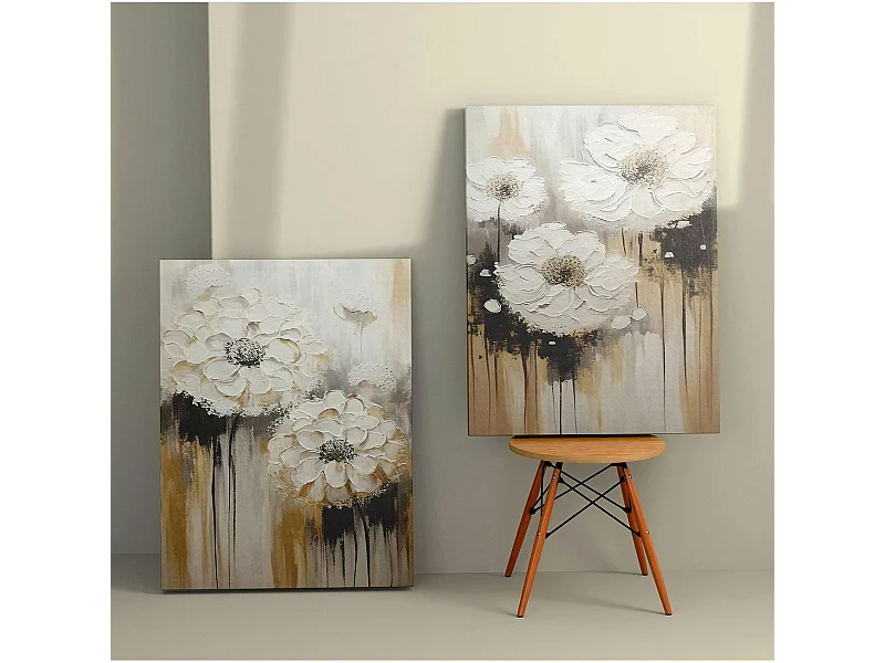 Tableau de fleurs blanches en relief – déco murale moderne (set de 2)