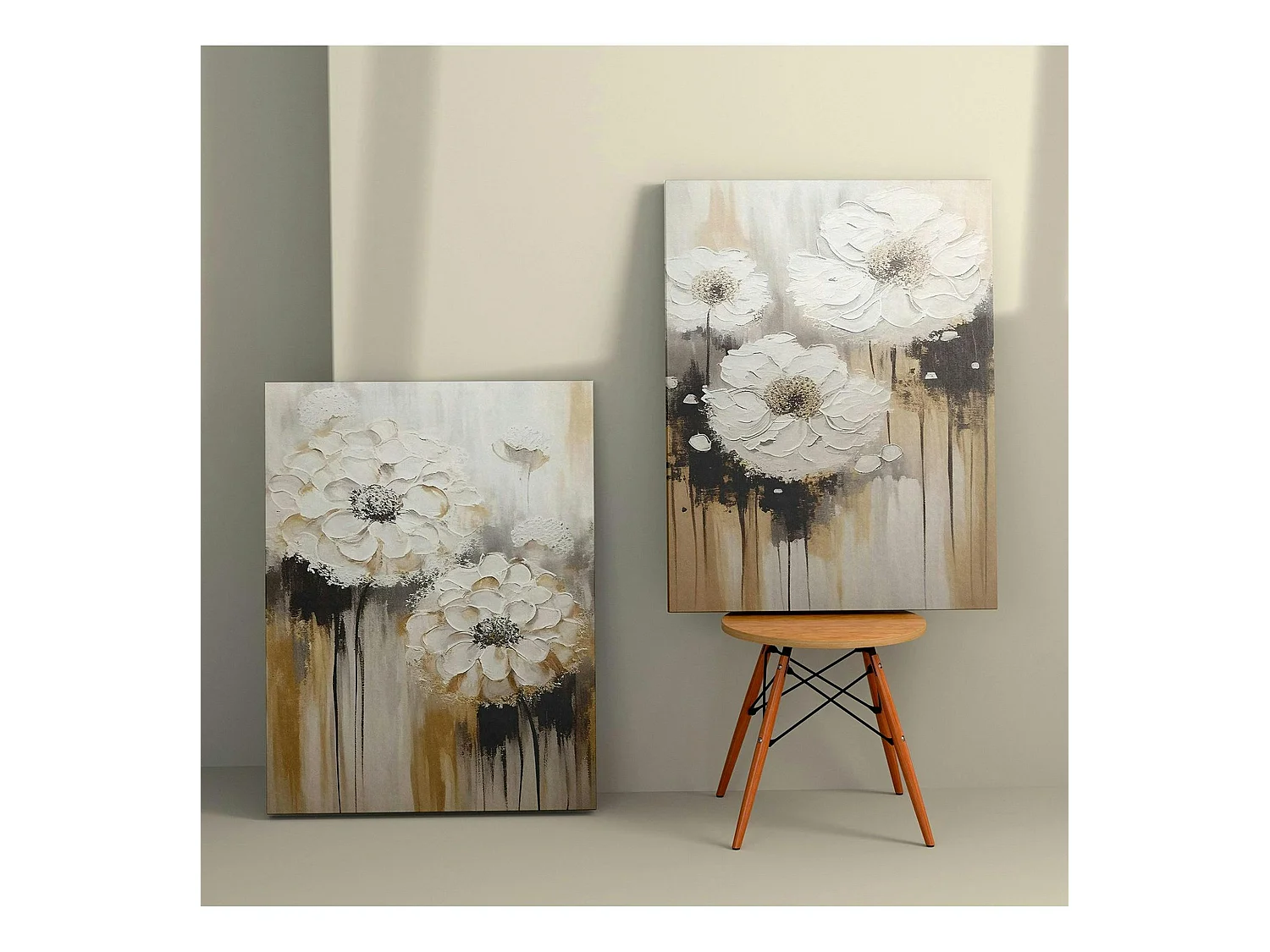 Tableau de fleurs blanches en relief – déco murale moderne (set de 2)
