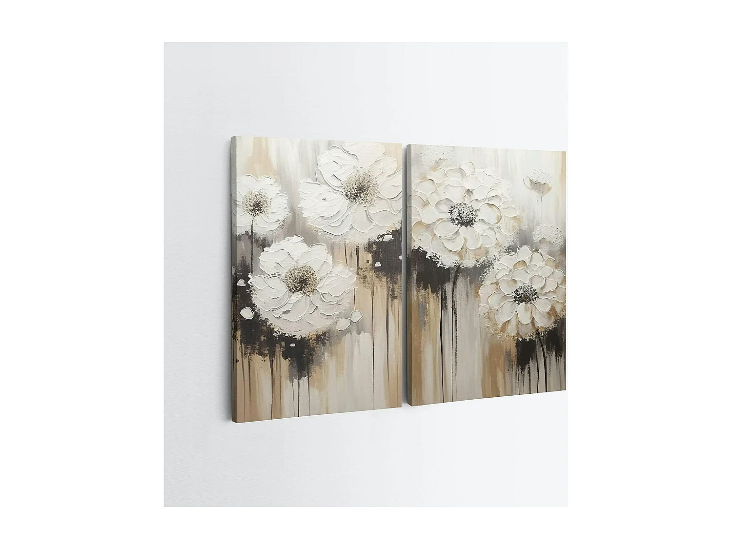 Tableau de fleurs blanches en relief – déco murale moderne (set de 2)