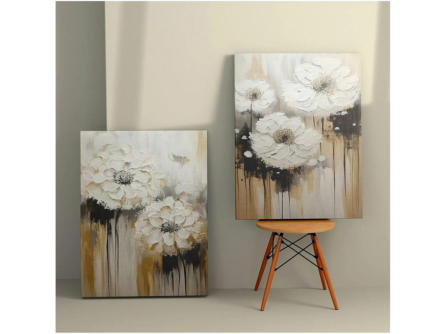 Tableau de fleurs blanches en relief – déco murale moderne (set de 2)