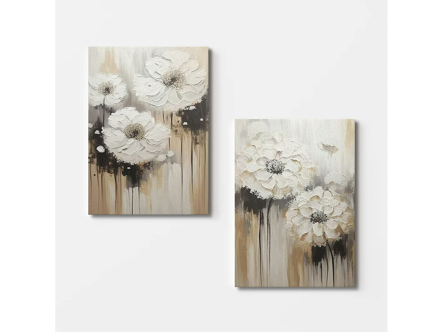 Tableau de fleurs blanches en relief – déco murale moderne (set de 2)