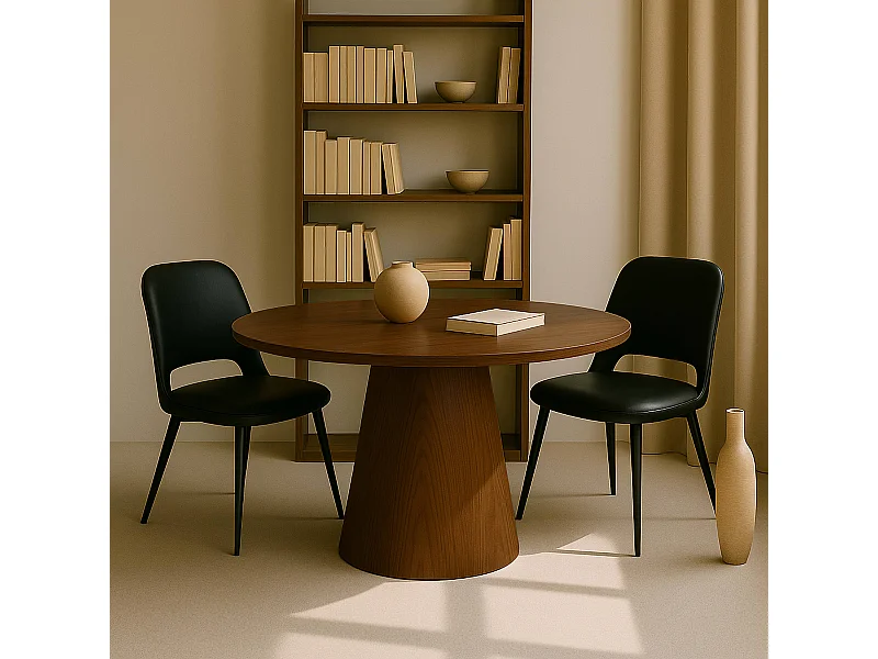 Table à manger scandinave ronde 120 cm effet bois foncé